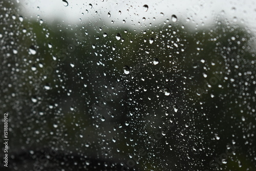 water drop on mirror in rainy day, blur natural background
