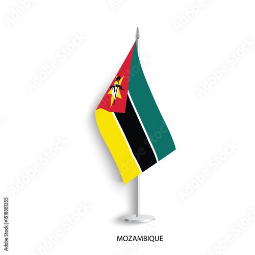 Mozambique table flag on light grey background. Mozambique desk flag isolated on grey background	
