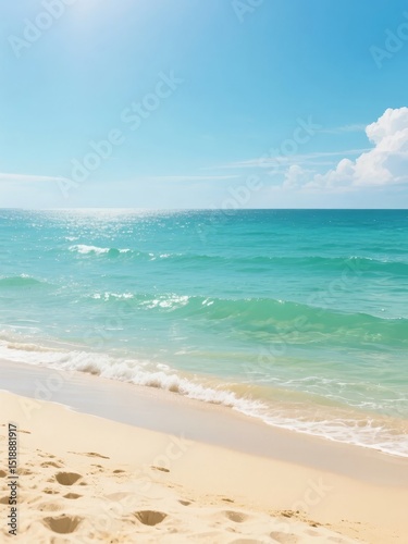 Sunny Beach with Turquoise Waters and Soft Sand