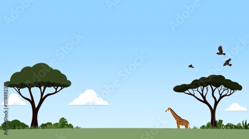 African Savannah Scene with Giraffe