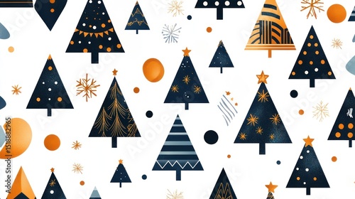 Elegant Navy Blue and Gold Christmas Tree Pattern