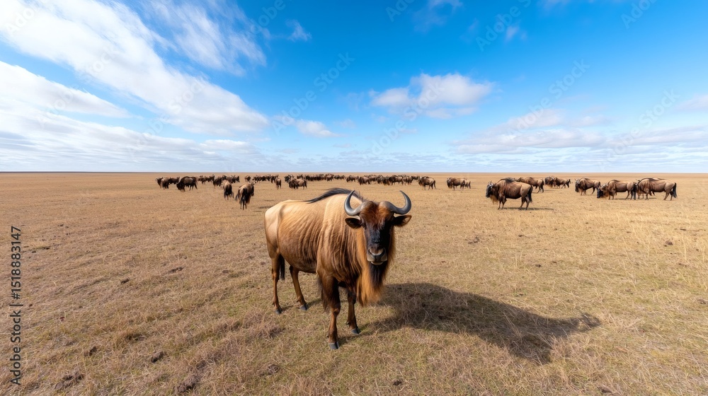 Fototapeta premium Golden Wildebeest Herd on African Savanna