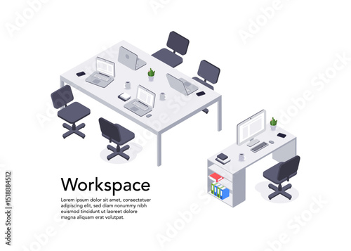 Isometric office desk stock illustration