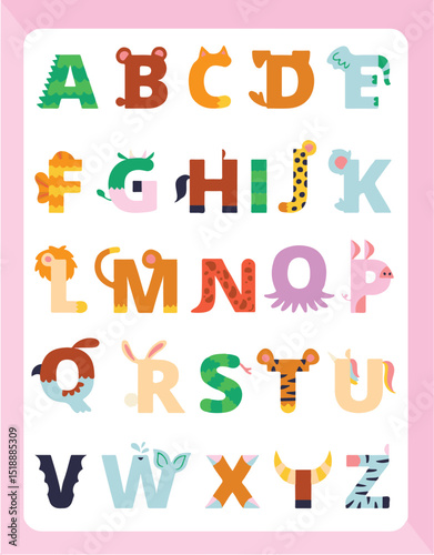 Whimsical Animal Alphabet Chart Colorful Letters Formed by Adorable Creatures