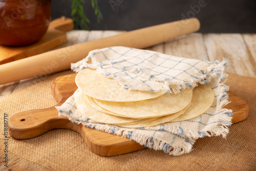 Tortillas de Harina, also called wheat tortilla, is a flat bread made with wheat flour and lard or butter, without yeast, and widely consumed daily in Mexico, especially in the north of the country.
