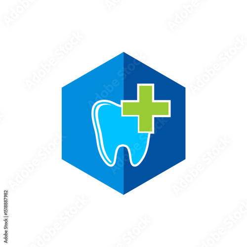 Teeth and medical symbol inside the hexagon vector logo