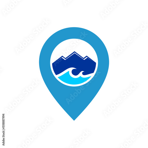 Blue mountain inside the point location vector logo