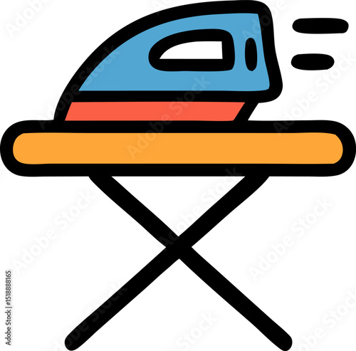 Iron on an ironing board suitable for household tasks, chores, laundry, fabric care, wrinkle removal, professional cleaning services.