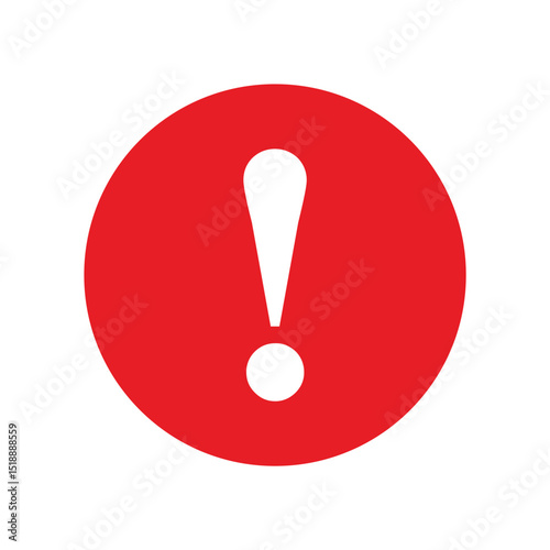 Red round caution alarm mark, danger sign, attention vector icon, red fatal error message element, exclamation mark of warning attention icon.