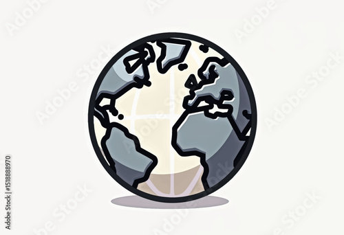 Minimalist Globe Vector: Bold Black Outline and Flat Colors on White – A Clean and Crisp Icon for International Education Sites & Global Awareness Campaigns.
