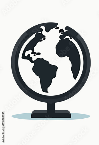 Single Globe Vector Icon: Bold Black Outline & Flat Colors, Ideal for Geography Apps, Travel Websites & International Business Platforms.
