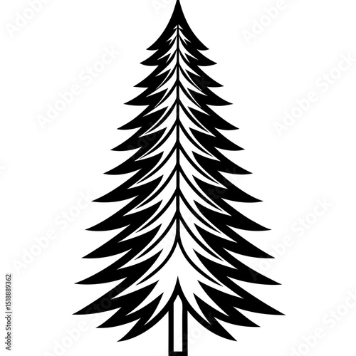 Tall Triangular Pine Tree Silhouette with Layered Branches – Clean Line Art Illustration