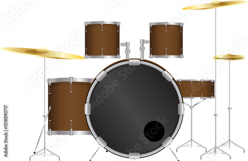Realistic Drum Set Vector Illustration - Complete Percussion Kit for Music Performance or Band Poster Design
