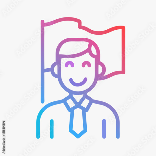Gradient Line Icon of Business Leader with Flag Representing Success, Motivation, and Achievement