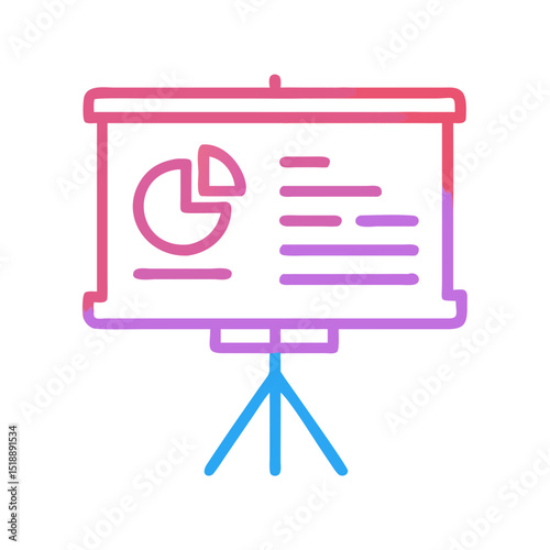 Gradient Line Icon of Business Presentation Board with Pie Chart and Text Elements