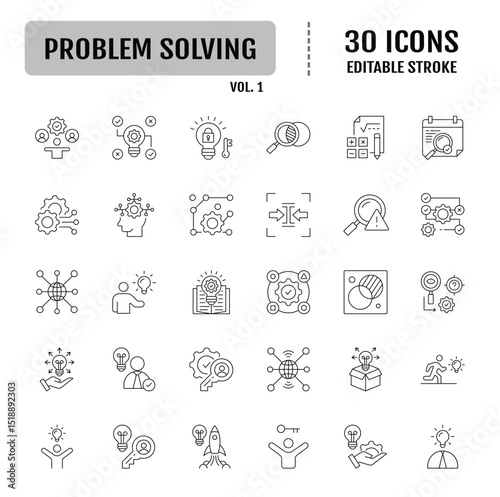 Problem solving line icon set. Editable stroke. Vector illustration