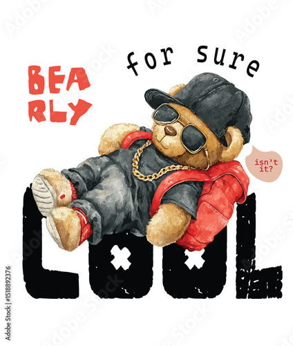 Cool Bear Vector Illustration, Isolated on White Background.