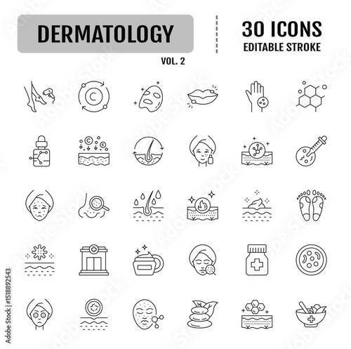 Dermatology line icon set. Editable stroke. Vector illustration