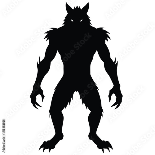 Silhouette illustration of a frightening werewolf creature against a blank white background