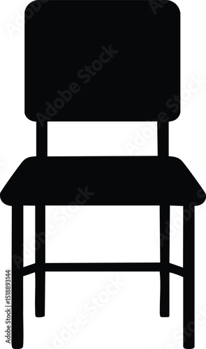 Vector Illustration of a Minimalist Black Silhouette Chair Centered on a White Background in a Stark, Isolated, and Geometric Design Style for Graphic Use

