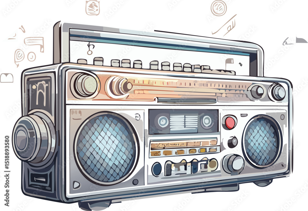 Fototapeta premium Radio Player Flat Vector – Retro Music Device Illustration