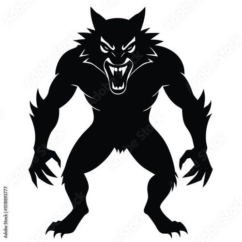 Silhouette of a furious werewolf displaying fangs and claws ready for halloween and horror themes