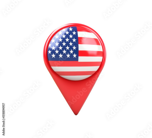 USA flag pin on transparent background, PNG