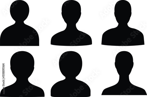 Silhouette Avatar Collection Representing Diverse Profile Appearances, Communication and User Icons
