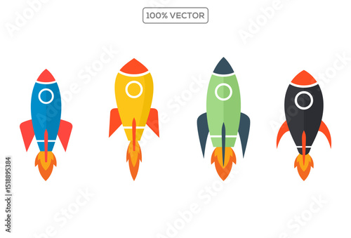 Colorful cartoon rocket ship collection vector design on transparant background