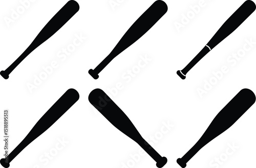 Six baseball bats arranged on a white background in a zigzag pattern
