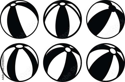 Black and white beach balls aligned in a symmetrical pattern illustration