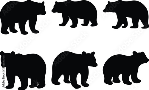 Silhouetted Grizzly Bears in a Black and White Vector Illustration Design