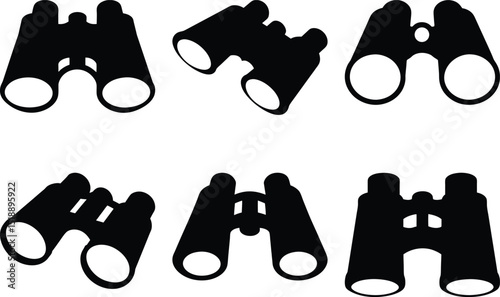 Collection of binocular vector images in various angles and perspectives for observation