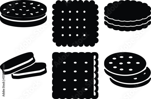 A collection of black and white cookie and cracker illustrations in vector format