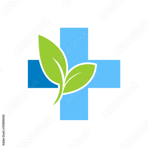 Medical cross with green nature leave vector logo