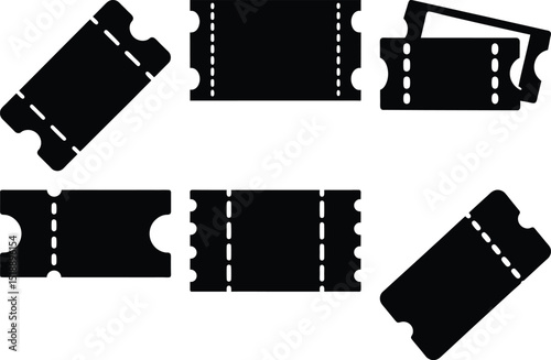 Set of assorted stylized vector icons of tickets, coupons, or admission stubs