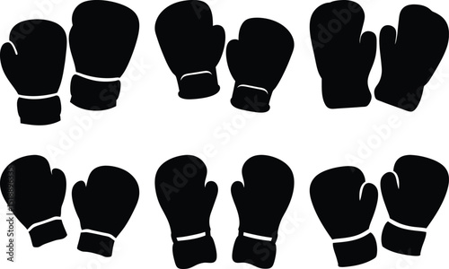 Monochrome Boxing Gloves Arranged in Pairs for Sparring and Training Sessions