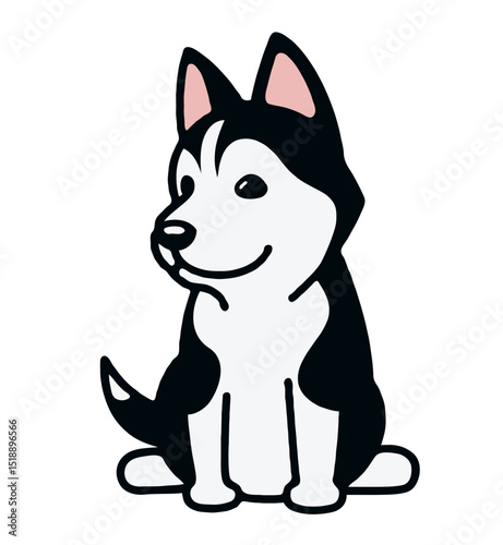 Cute Cartoon Siberian Husky Puppy Sitting 