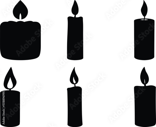 Silhouetted Candles Collection Illustration, a Symbol of Light, Hope and Reflection