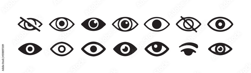 Eye icon set. Eyesight symbol. Hide and show password icons. Eyes open and closed vector icons. Eyes related line icons. View and eye vector linear icon set.vector illustration eps 10.