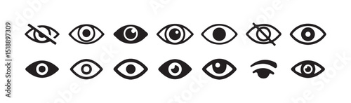 Eye icon set. Eyesight symbol. Hide and show password icons. Eyes open and closed vector icons. Eyes related line icons. View and eye vector linear icon set.vector illustration eps 10.