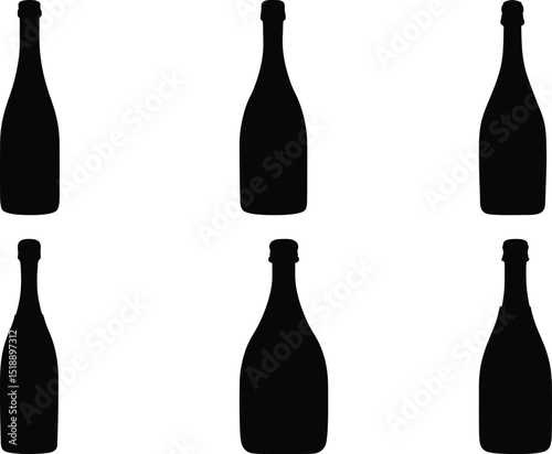 Silhouettes of Champagne Bottles Standing Tall in a Clean White Space