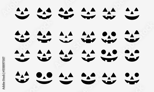 Outline Jack o' Lantern Pumpkin Face icon set