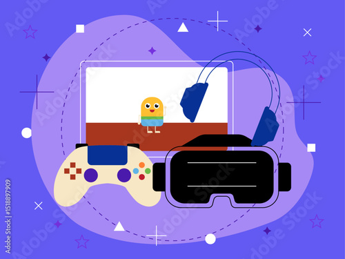 Video gaming equipment. Gaming console. Equipment of gamers. Games illustration. Flat vector illustration.