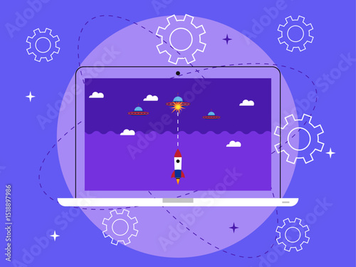 Online video game screen display. Equipment of gamers. Games illustration. Flat vector illustration.