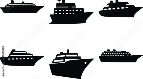 Silhouetted Collection of Cruise Ships and Ocean Liners in Varied Designs