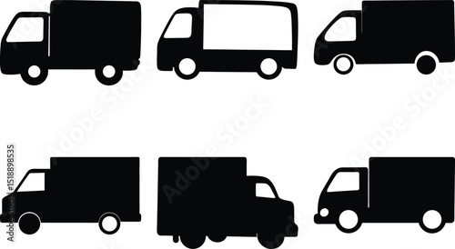 Silhouetted Delivery Trucks in Various Styles Representing Transportation and Logistics