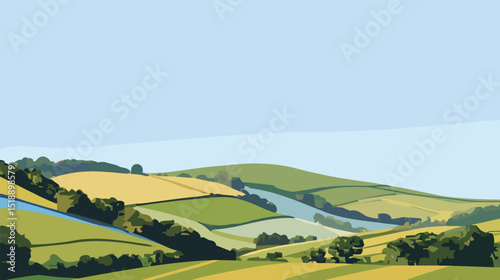 Bright green rolling hillside landscape with gentle curves and vibrant grass under a clear sky, symbolizing tranquility, nature, and countryside serenity, ideal for background, eco themes,