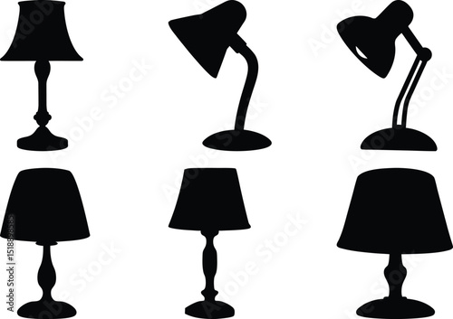 A collection of various table lamp silhouette designs on a white background