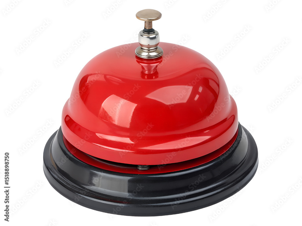 Obraz premium Close-up of a Red Service Bell Isolated on transparent background, Isolated Png file, Cut-out, Isolate Png, No Background, Isolated object